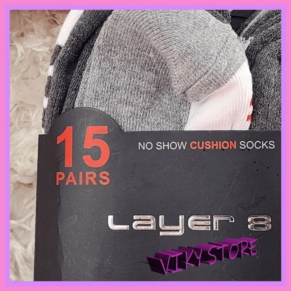 💕 NWT Layer 8 No Show Cushion Socks 15 Pairs Comfort Fit #7175 💕